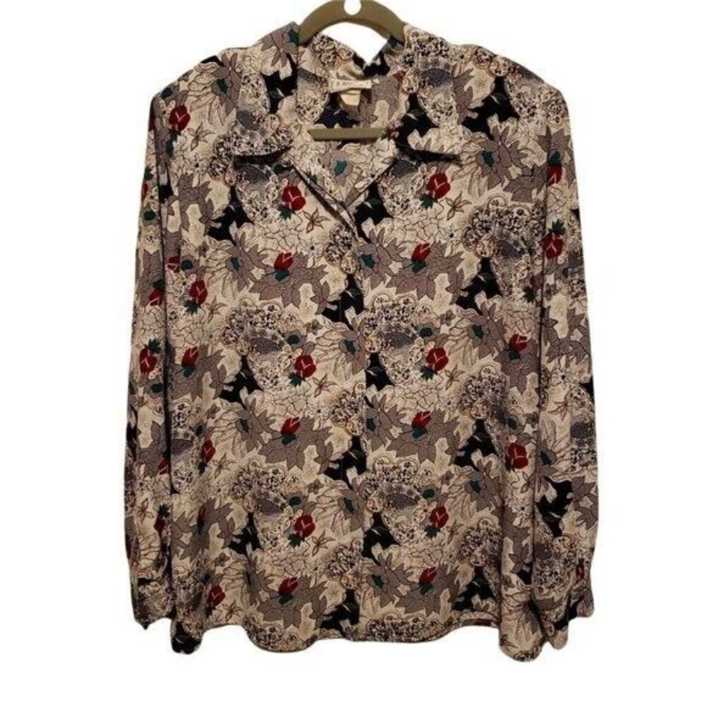 Classic Collection Womens Sz L? Multicolor  Floral Long Sleeve Button Down Blous